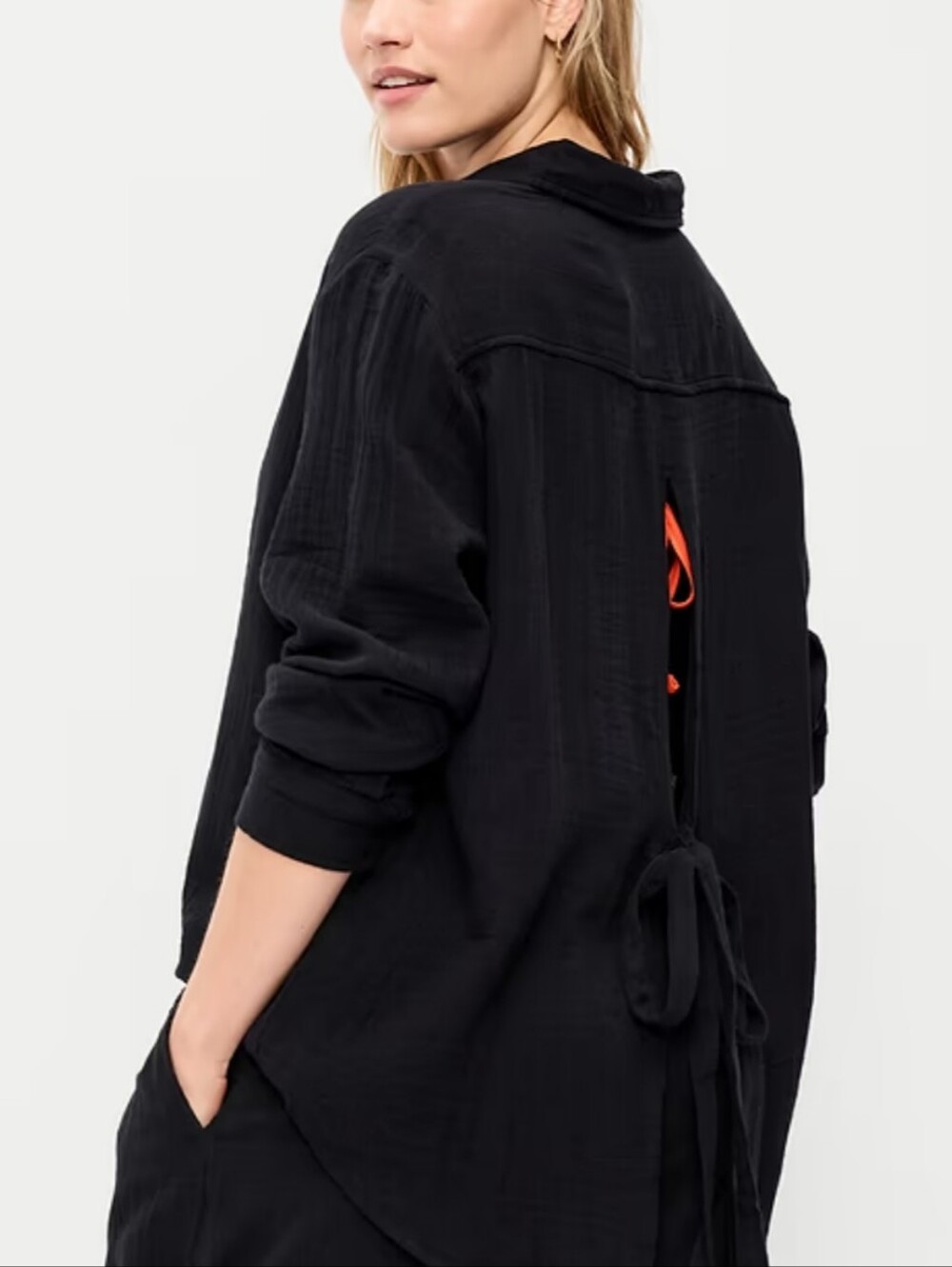 Black Open-Back Tie-Detail Women's Top  XL
